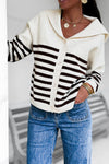 Pull rayé écru et marron