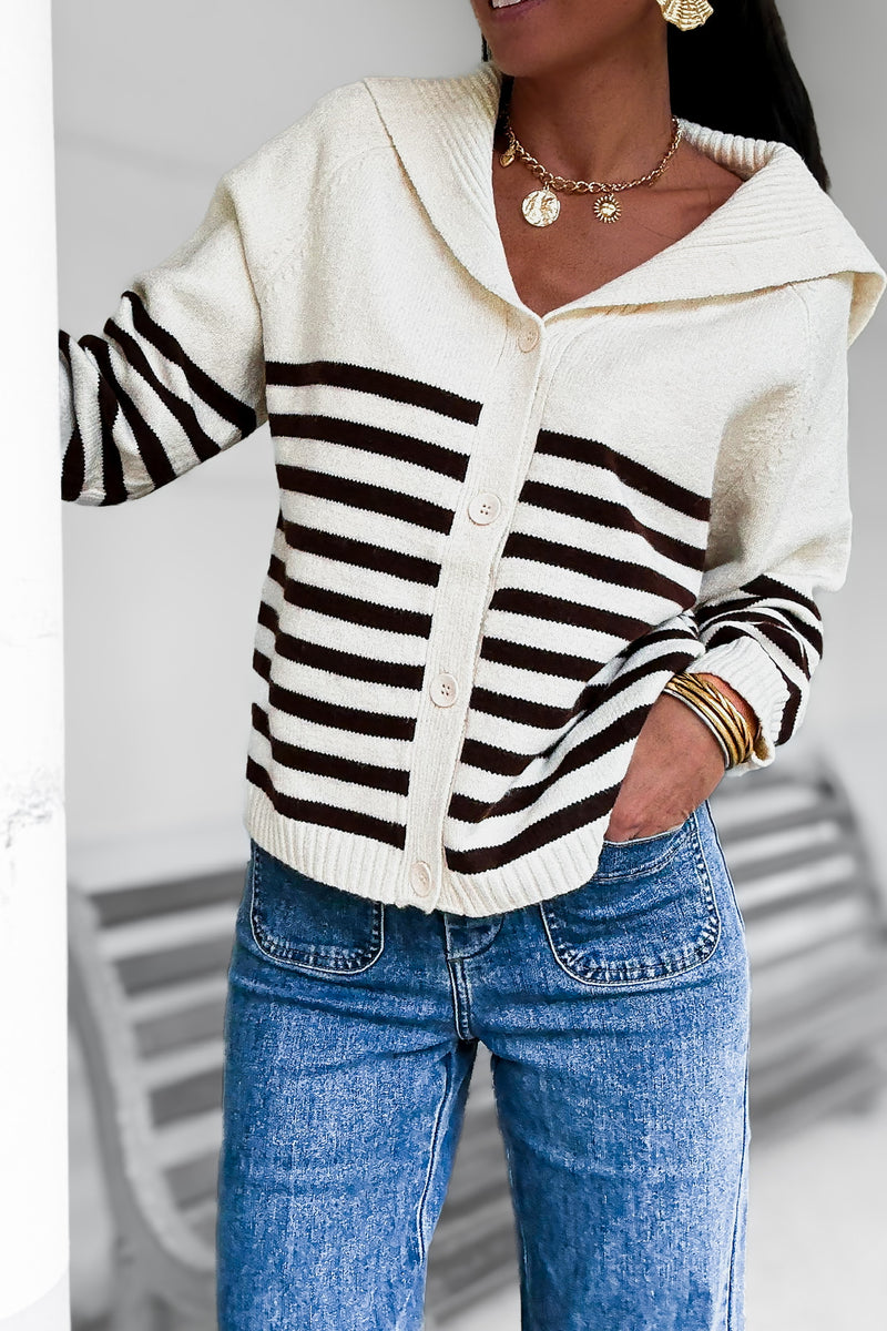 Pull rayé écru et marron