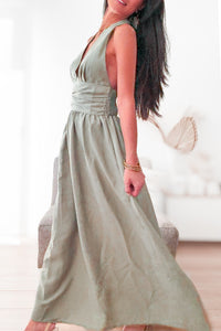 Robe longue dos nu vert sauge