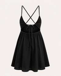 Robe courte gaze de coton noir dos croisé