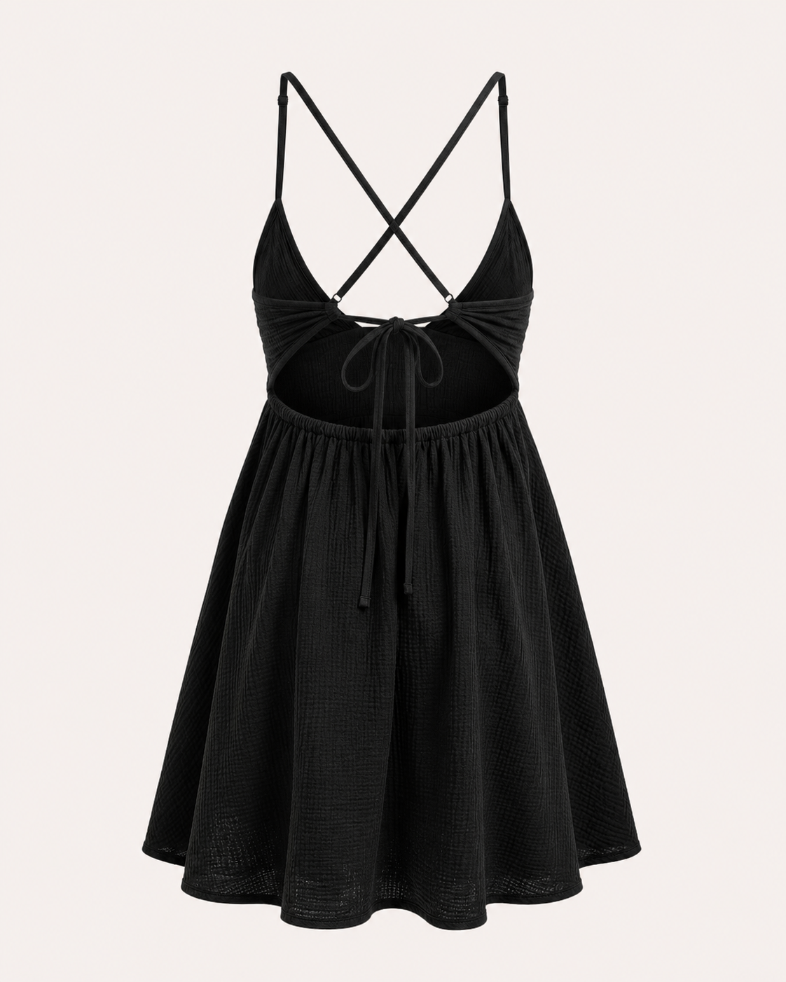 Robe courte gaze de coton noir dos croisé