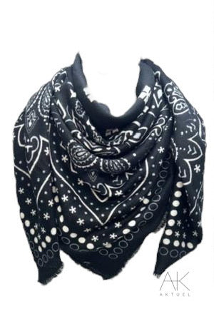Foulard carré noir imprimé bandana
