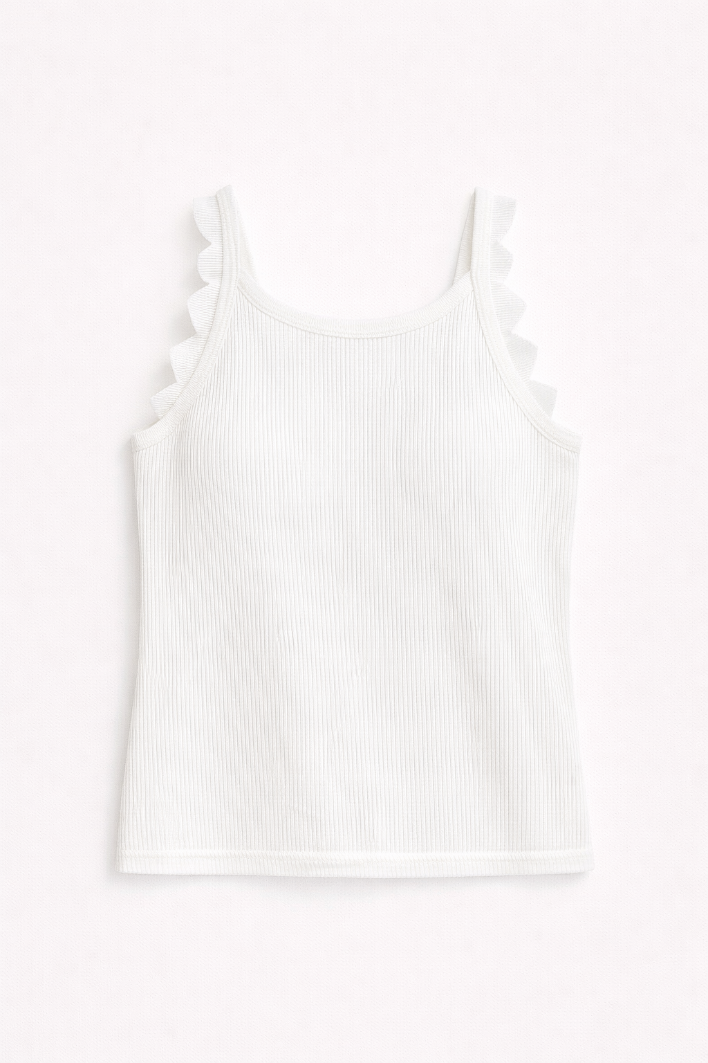 Débardeur blanc côtelé à volants