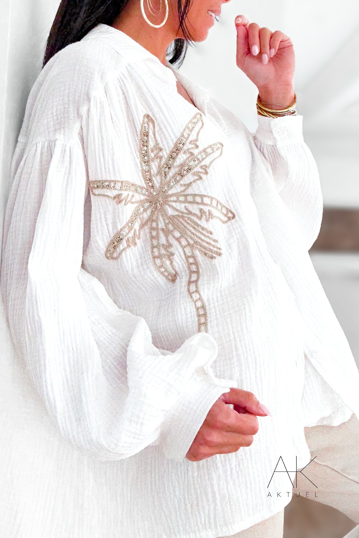 Chemise en gaze de coton palmiers dorés