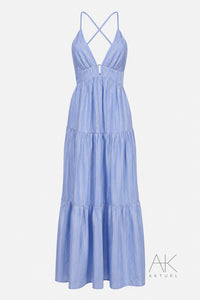 Robe longue dos croisé bleu ciel