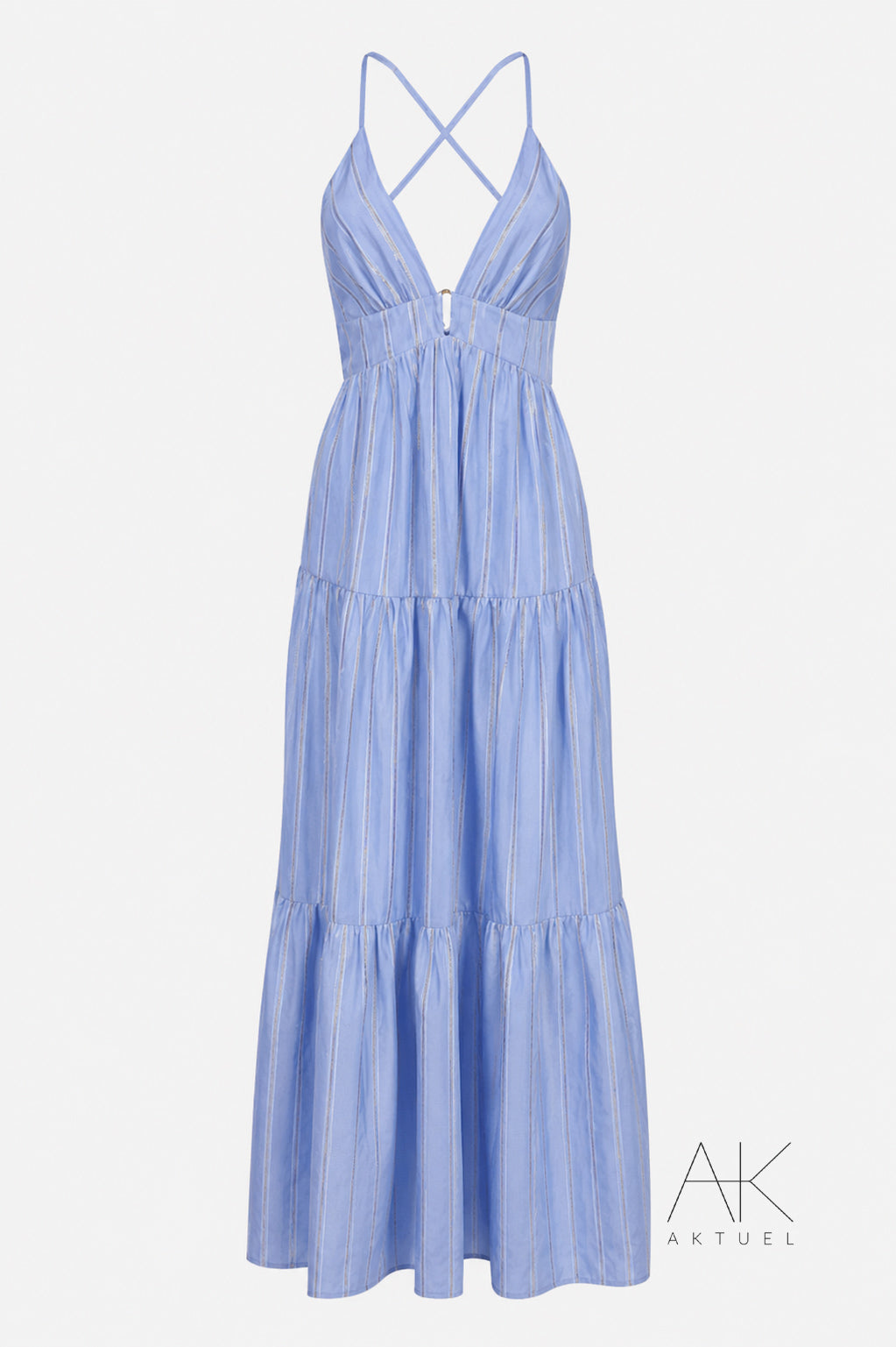 Robe longue dos croisé bleu ciel