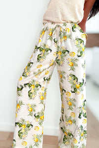Pantalon tropical imprimé citron