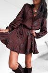 Robe courte chocolat à fleurs brodées
