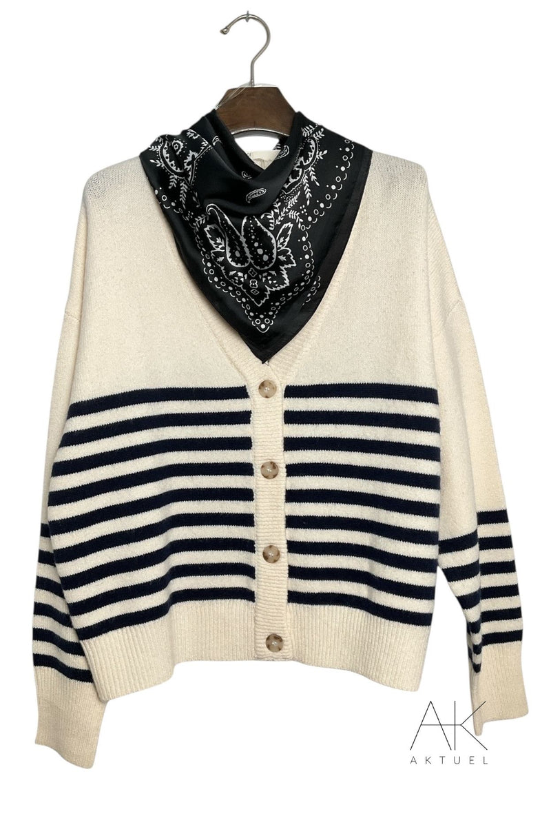 Gilet marinière à rayures marine et écru