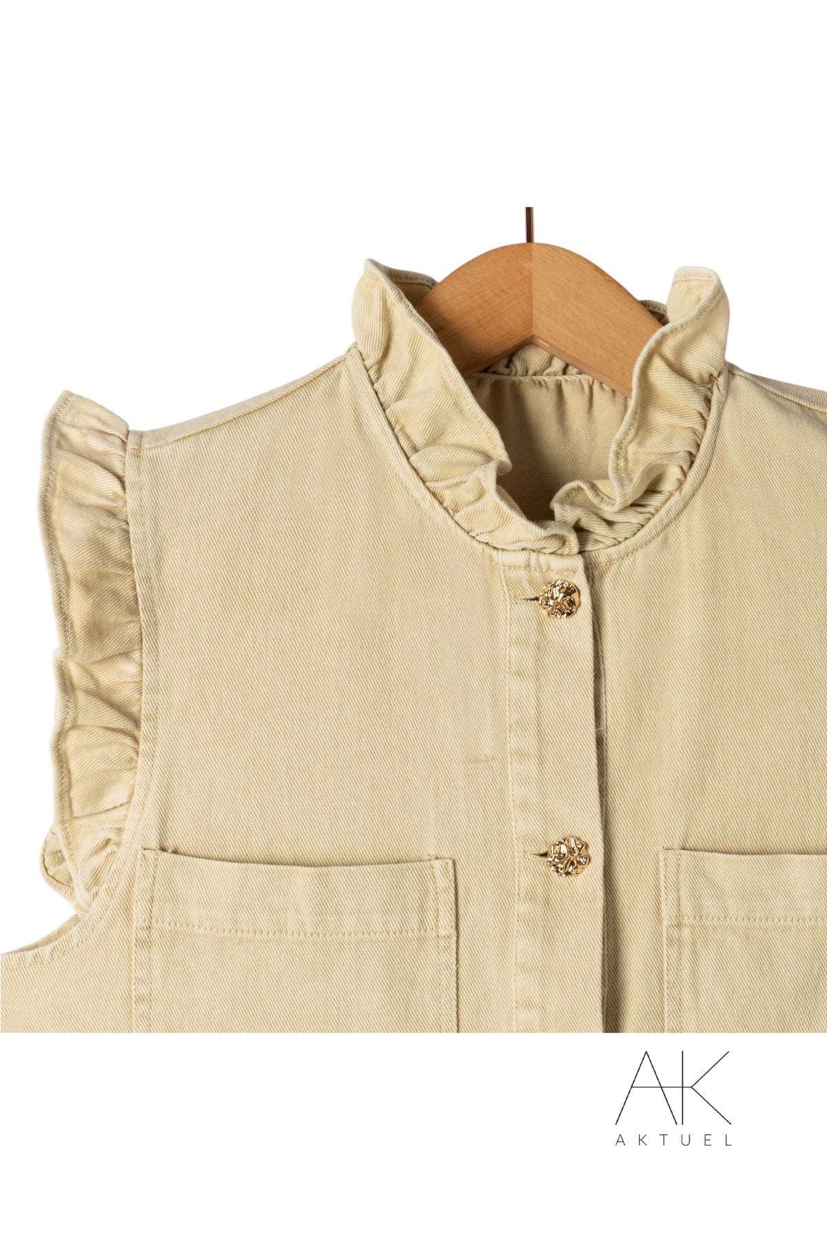 Gilet denim beige à volants