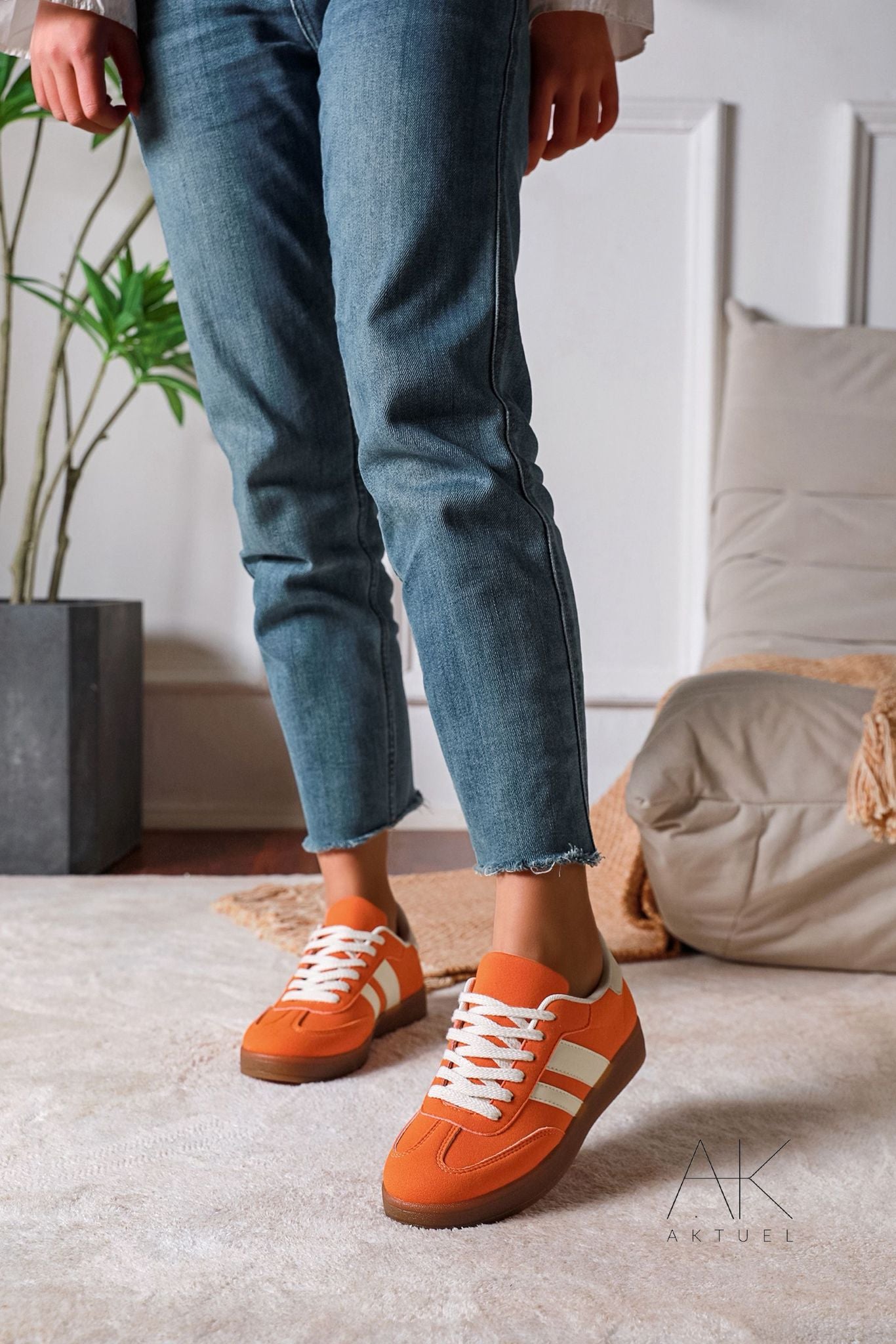 Baskets rétro à semelle gomme - Orange