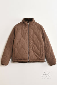 Manteau court en fourrure synthétique réversible chocolat