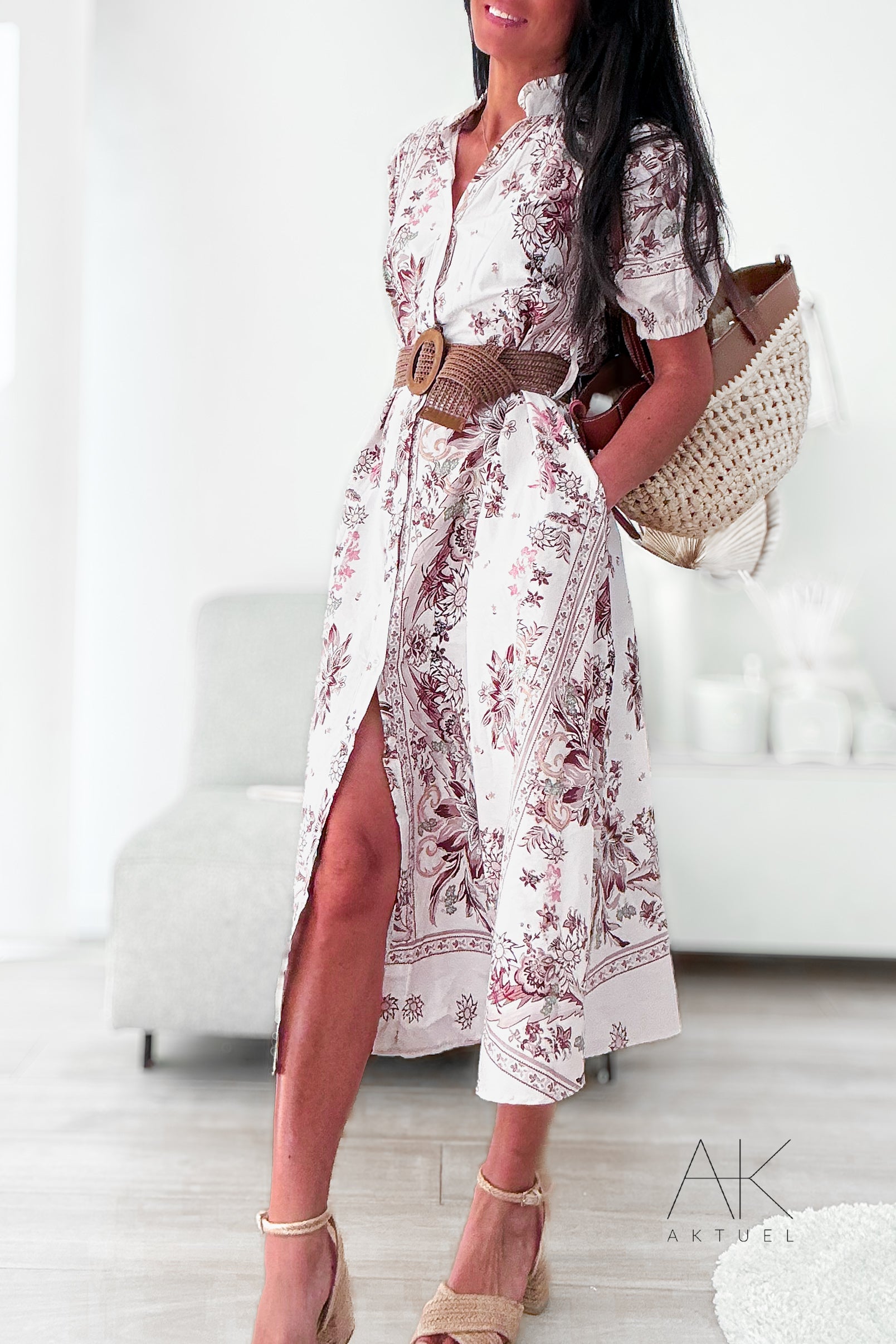 Robe midi imprimée avec ceinture