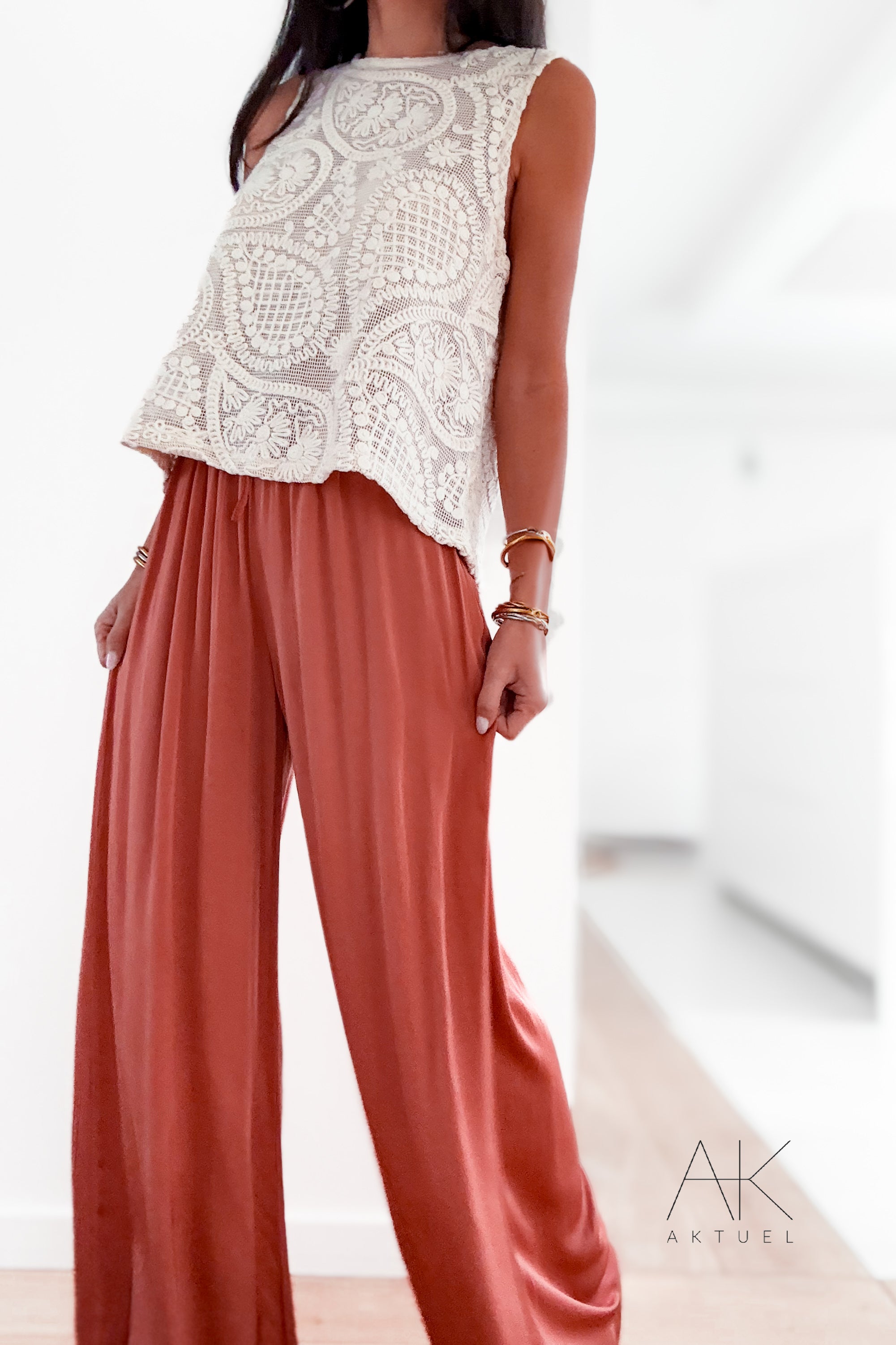 Pantalon satiné terracotta