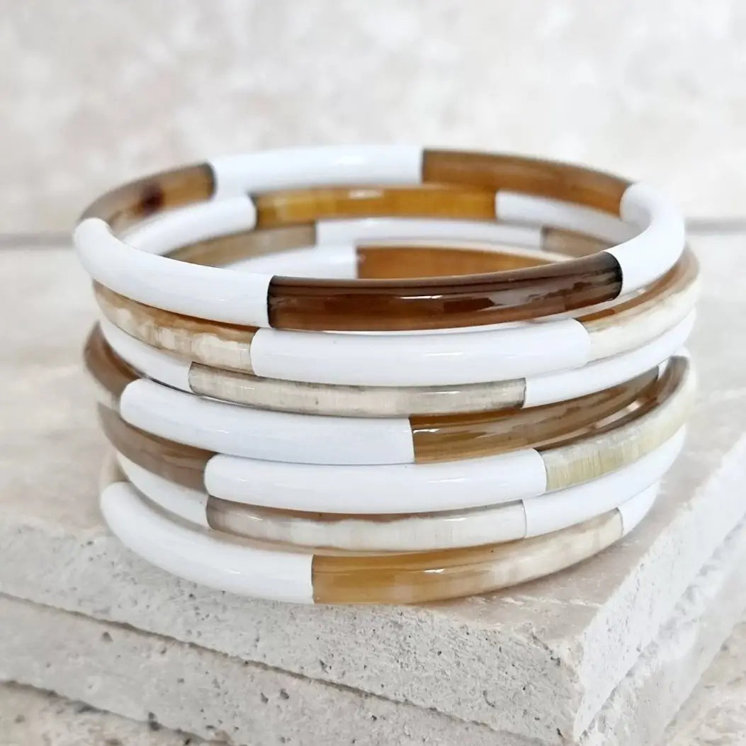 Bracelet Jonc Corne - 5 mm - Trio White