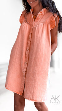 Robe Chemise Volants Corail