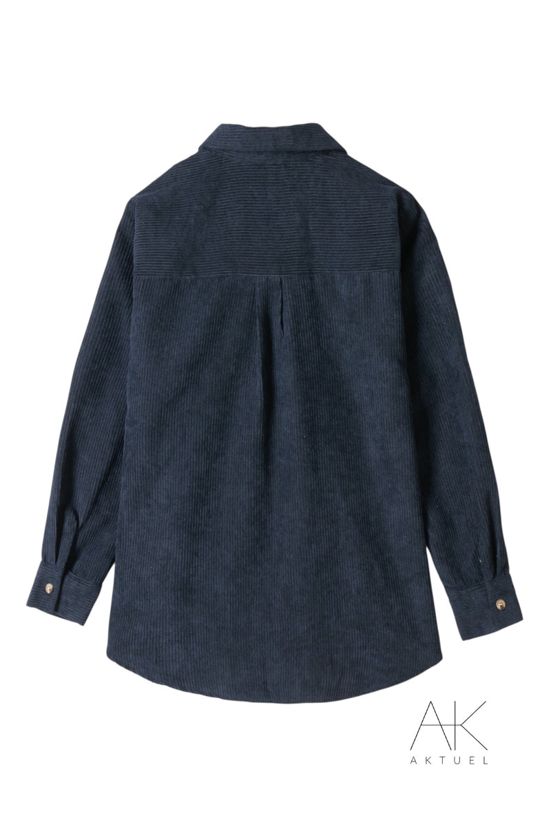 Surchemise en velours côtelé bleu marine