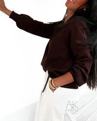 Gilet col volanté marron chocolat