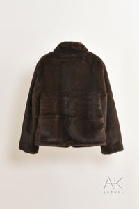 Manteau court en fourrure synthétique réversible chocolat