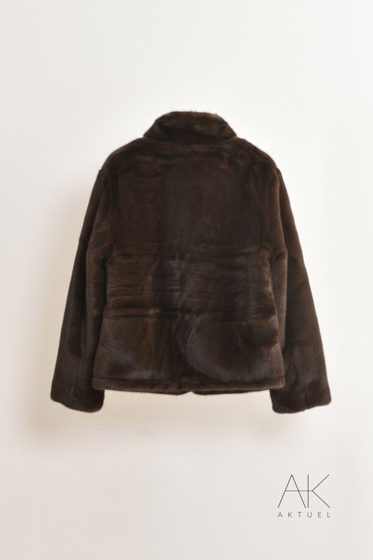 Manteau court en fourrure synthétique réversible chocolat