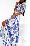 Robe longue à imprimé floral bleu