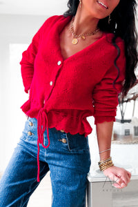 Gilet rouge ajouré boutonné