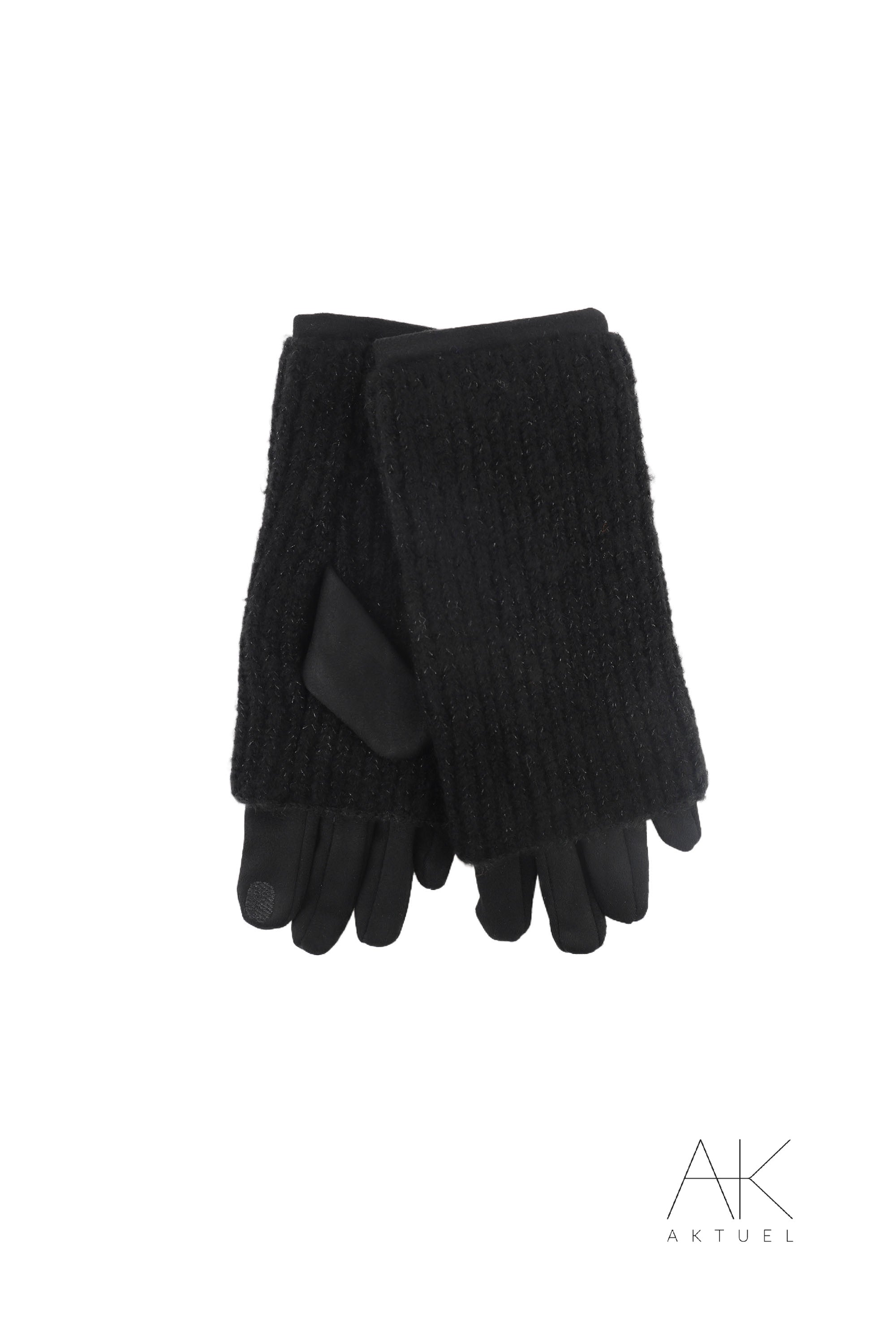 Gant suède et tricot noir