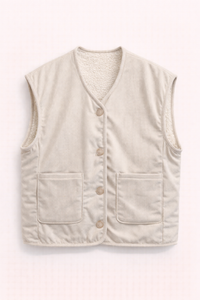 Veste réversible sans manches en velours & sherpa écru