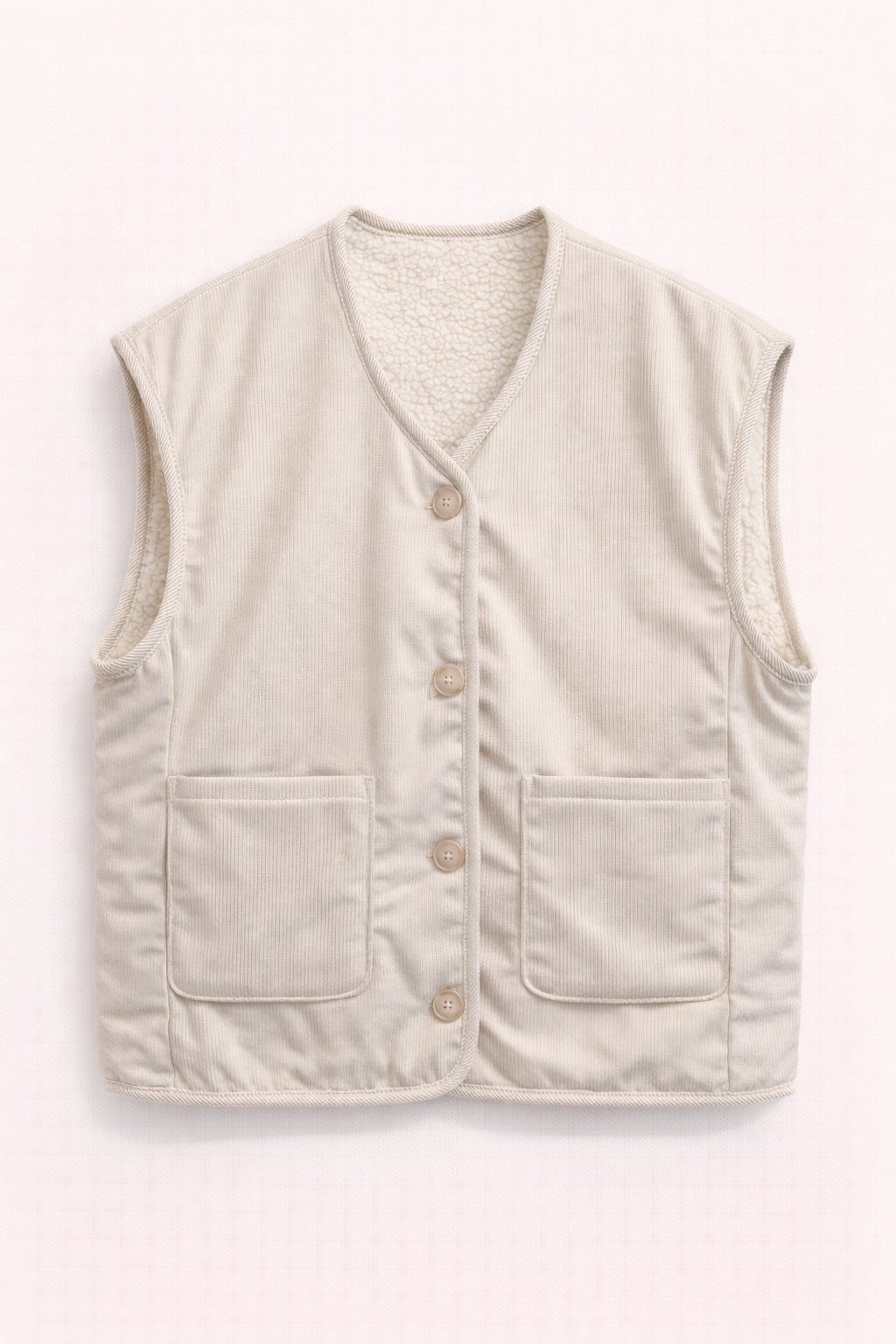 Veste réversible sans manches en velours & sherpa écru