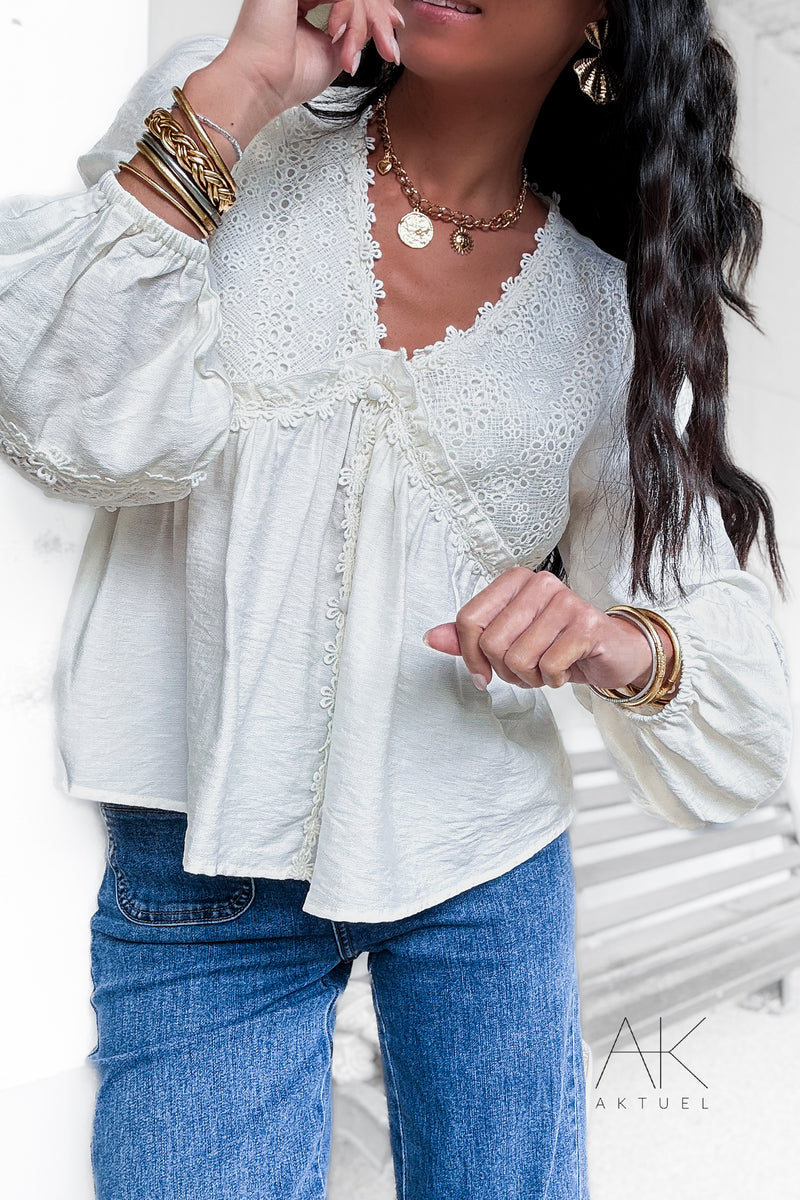 Blouse bohème écrue en dentelle