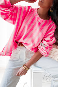 Sweat oversize rayé rose
