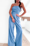 Combinaison bustier fluide en bleu denim