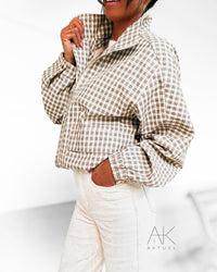 Blouson à carreaux beige
