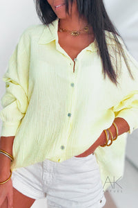 Chemise manches longues ample en gaze de coton jaune