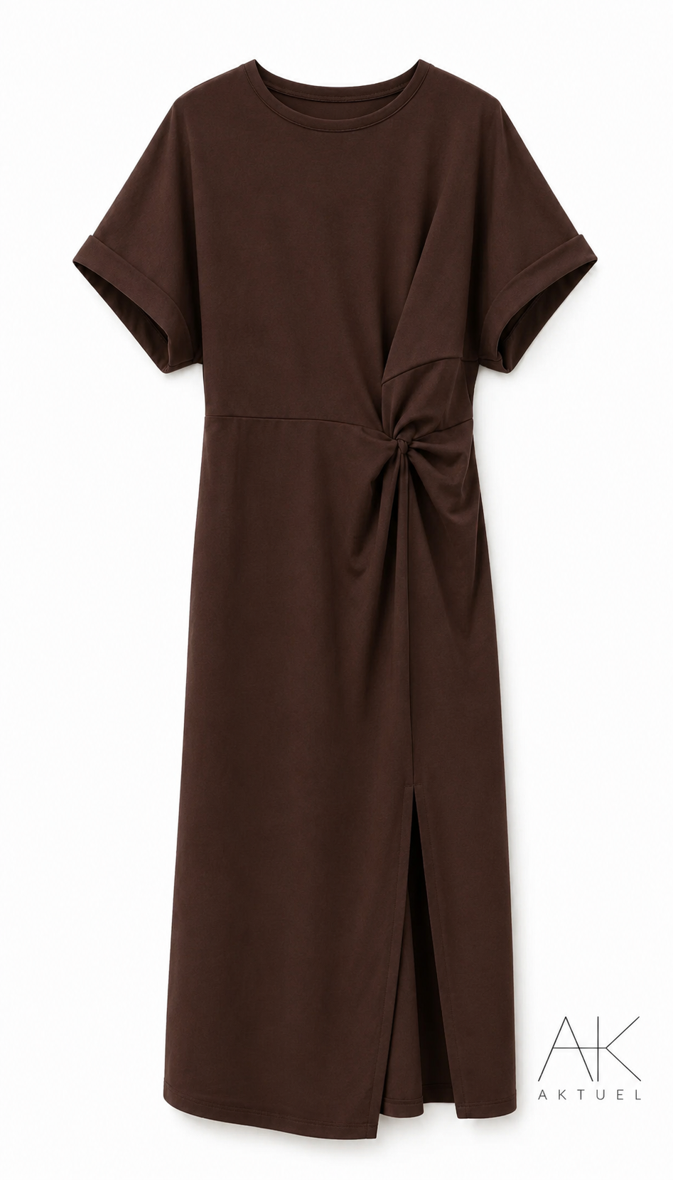 Robe longue effet noué marron chocolat