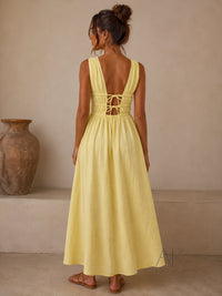 Robe longue gaze de coton jaune pastel