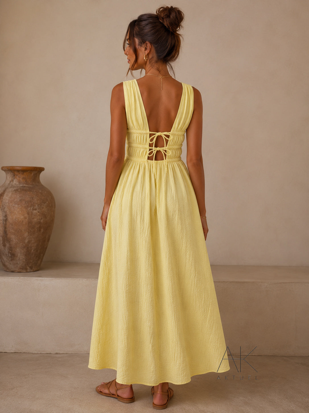 Robe longue gaze de coton jaune pastel