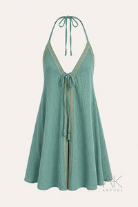 Robe courte gaze de coton bleu lagon