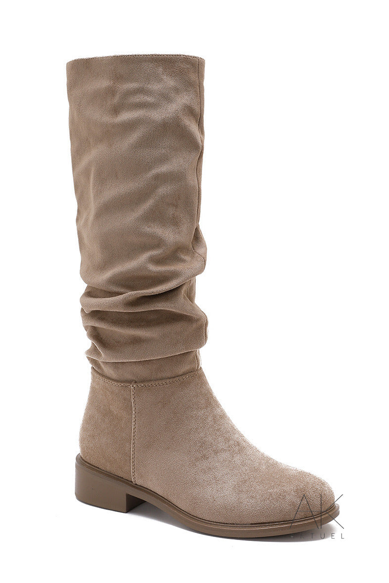 Bottes plates suédine beige