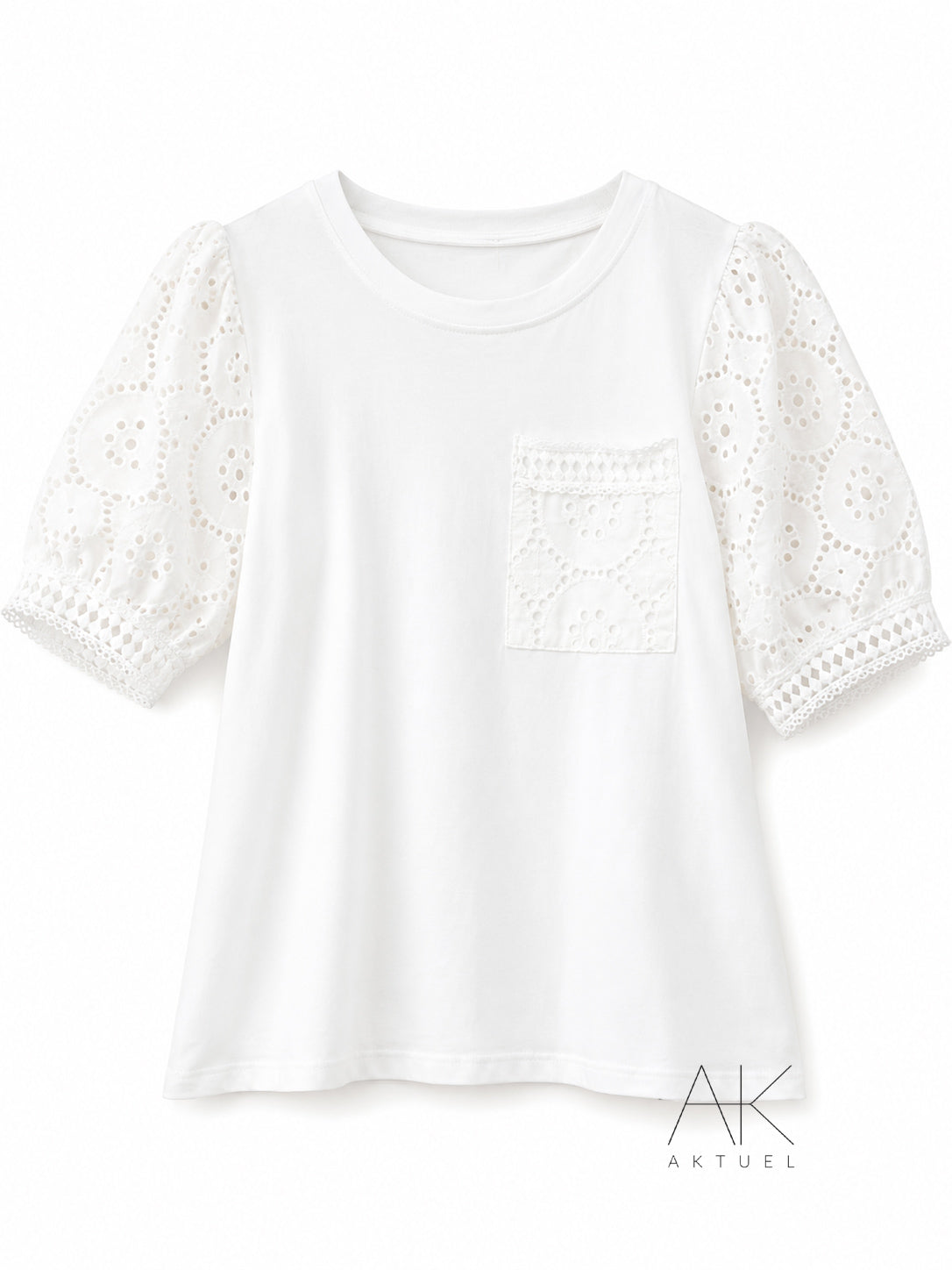 T-shirt blanc manches broderie anglaise