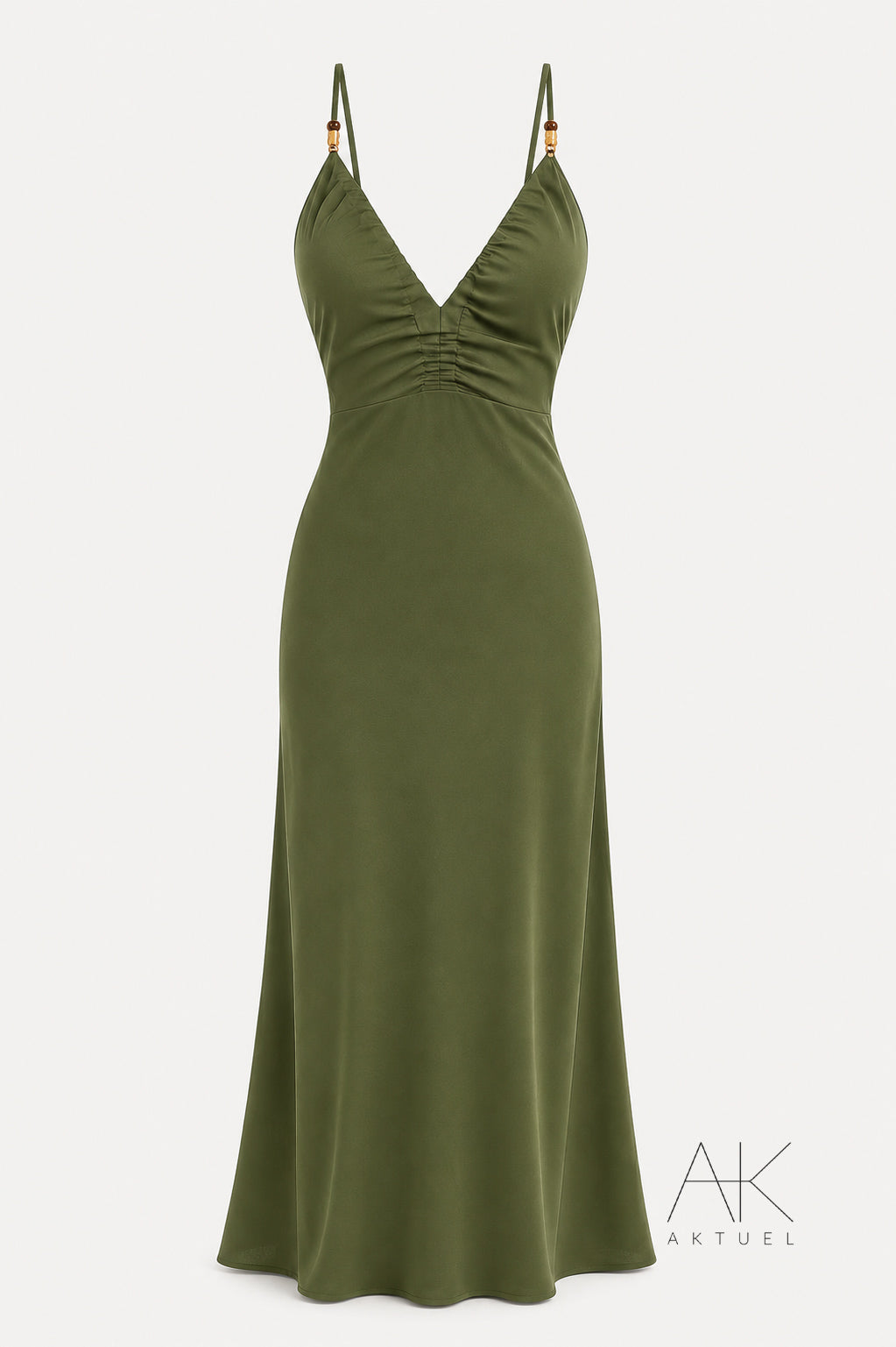 Robe longue dos nu satinée kaki