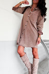 Robe chemise en denim taupe