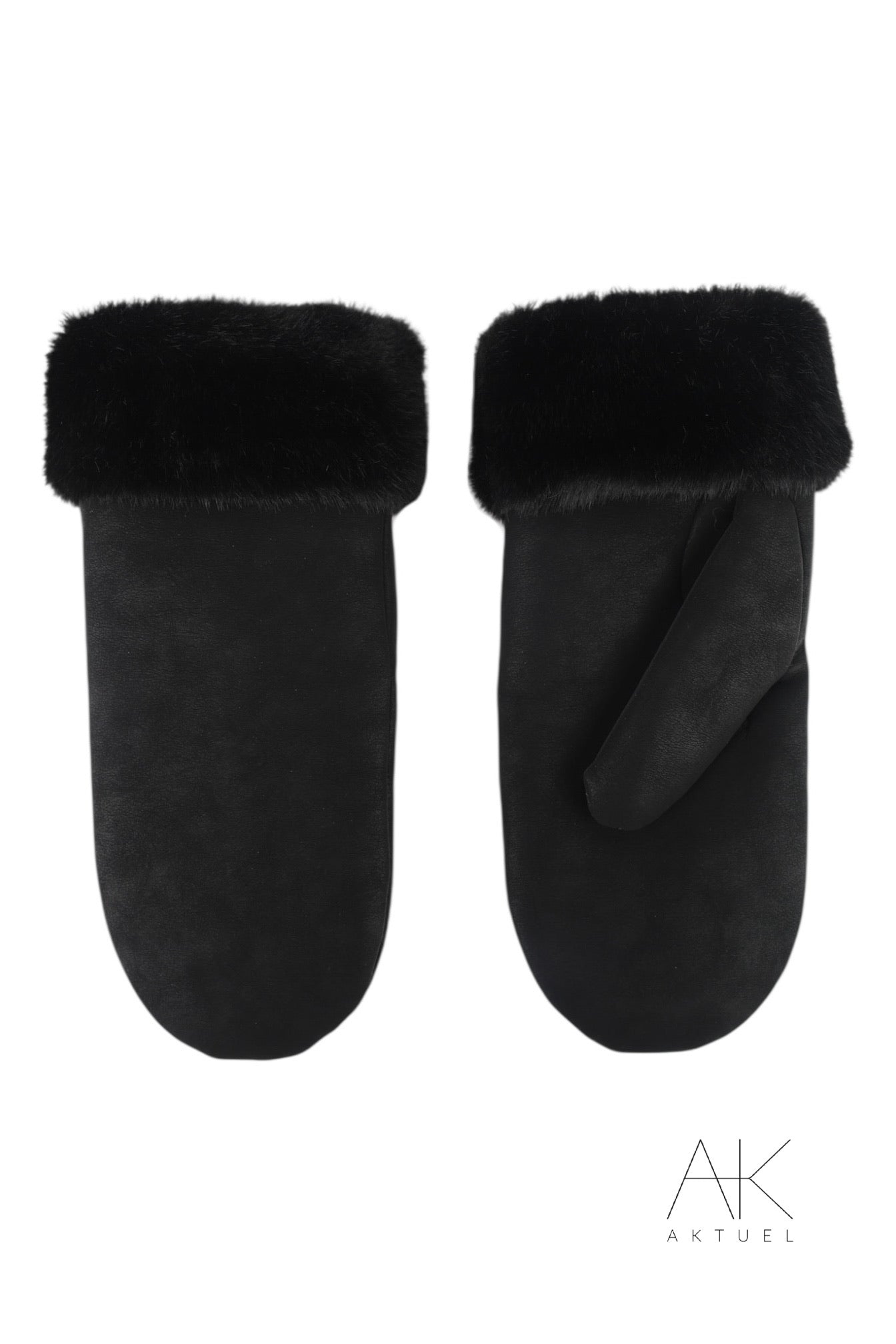 Moufles noir doublées fausse fourrure