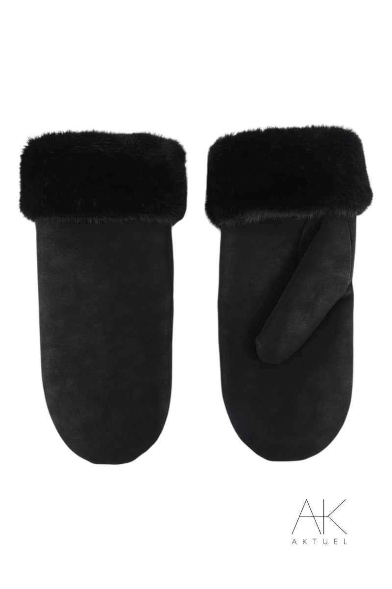 Moufles noir doublées fausse fourrure