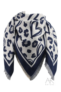 Foulard carré motifs cœurs marine