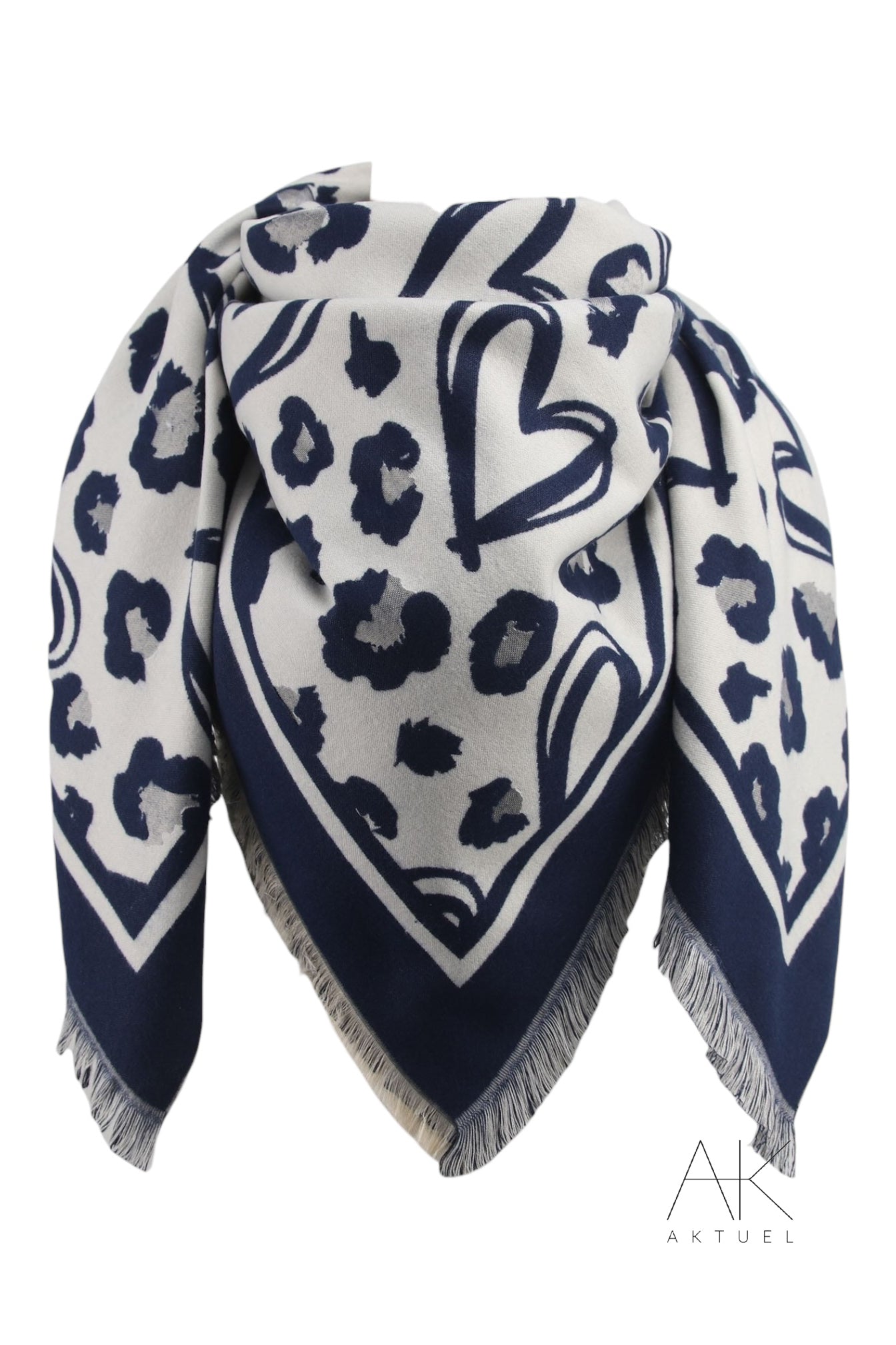 Foulard carré motifs cœurs marine