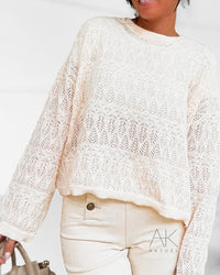 Pull ajouré écru maille dentelle