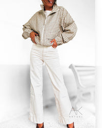 Blouson à carreaux beige