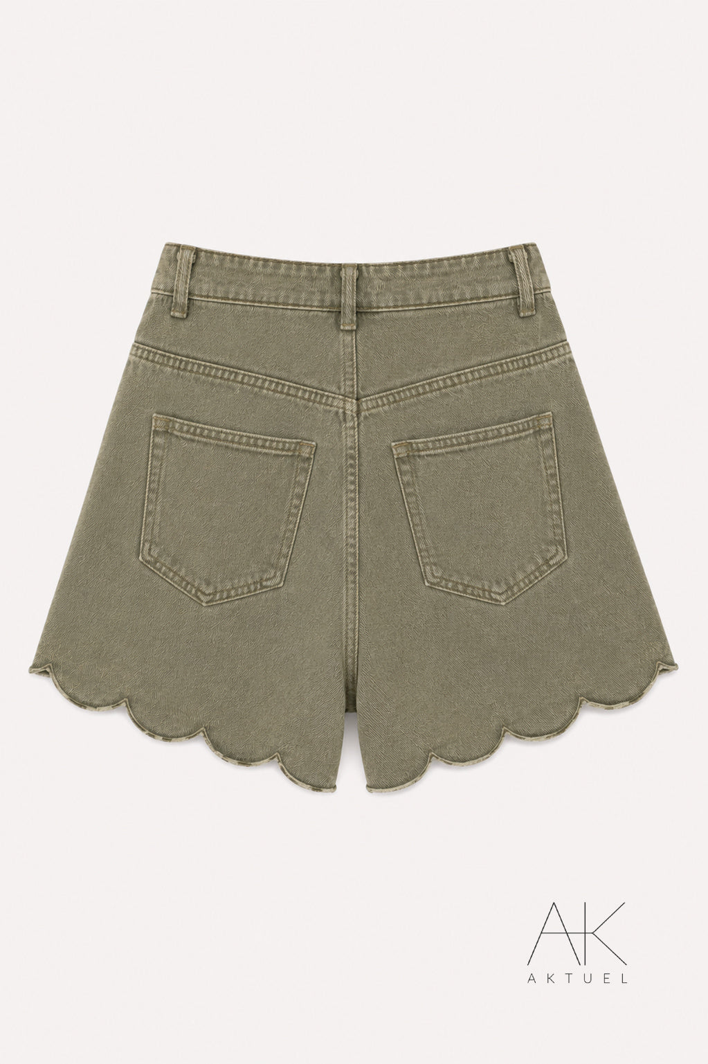 Short en jean kaki finition festonnée