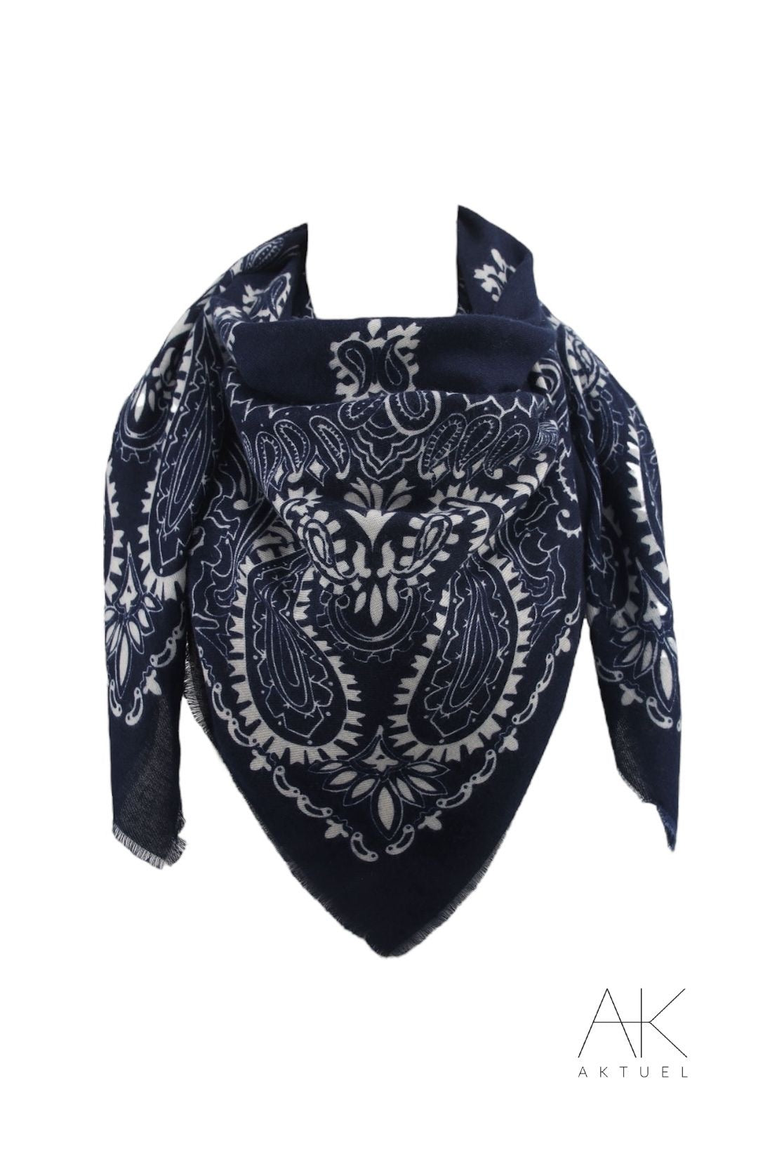 Foulard en laine à motifs cachemire bleu marine